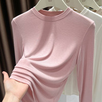 T-shirt Femme à Col Montant et Manches Longues Anti-Plis en Tricot Viscose/Acrylique/Spandex, Coupe Slim Légère, Pull Basique Décontracté
