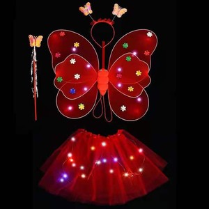 Ensemble de costume de fée lumineux pour filles, ailes d'<span class=keywords><strong>ange</strong></span> de fée, ailes de papillon LED, jupe tutu LED avec baguette et bandeau - Product Image 3