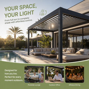 Pergola motorisée en aluminium à lames orientables, étanche, avec gouttière, <span class=keywords><strong>abri</strong></span> extérieur personnalisé <span class=keywords><strong>pour</strong></span> <span class=keywords><strong>jardin</strong></span>, patio, terrasse, espace de loisirs - Product Image 1