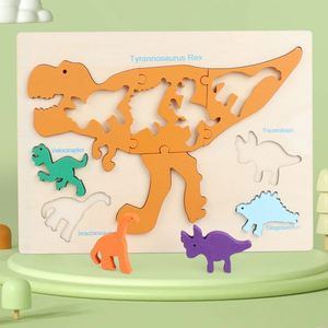 Juego de Rompecabezas de Madera con Forma de Animales, Dinosaurios y Peces, Divertido y Educativo para Niños, Novedad - Product Image 4