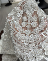 Tela de Encaje Bordada con Cuentas, Tejida, con Lentejuelas Cosidas a Máquina, Tul, para Vestidos de Novia, Zapatos de Novia, Accesorios para Niñas, Más Vendida