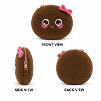 Porte-monnaie rond en peluche marron mignon avec fermeture éclair et nœud rose doux et moelleux, fabricant OEM ODM de cadeaux en peluche