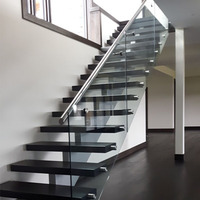Escalier préfabriqué avec main courante en verre et bois, escalier d'escalier rétractable pour grenier