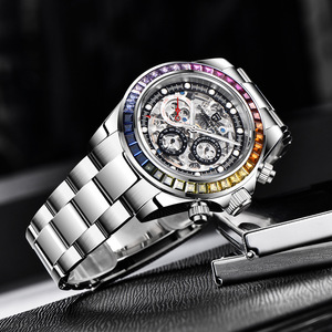 Berjani Men's <b>Automatic</b> Mechanical Watch Skeleton Movement Stainless Steel 12mm 100m Waterproof Folding Clasp PD-1653 - Product Image 2