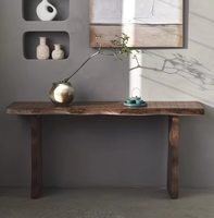 Table console en bois massif style Wabi-sabi, bord brut, table de canapé vintage vieillie pour entrée et salon