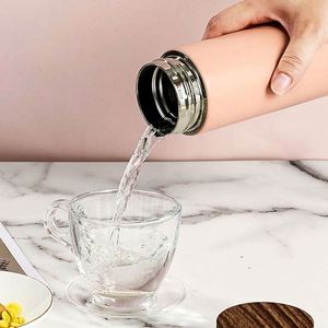 Bouteille d'eau isotherme en acier inoxydable à double paroi 350 ml 500 ml, personnalisable, avec couvercle effet bois, tasse de bureau et cuillère, écologique - Product Image 2