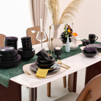 Brosse à main violet réactif émaillé vaisselle assiettes et bols en céramique tasses 16 pièces ensemble de vaisselle pour Restaurant maison cadeau