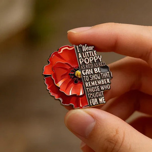 Broche de Amapola Rojo Brillante para el Día de los Caídos, Pin de Metal Esmaltado, Conmemorando a los Héroes, Homenajeando al Valor, Accesorio de Moda Unisex - Product Image 2