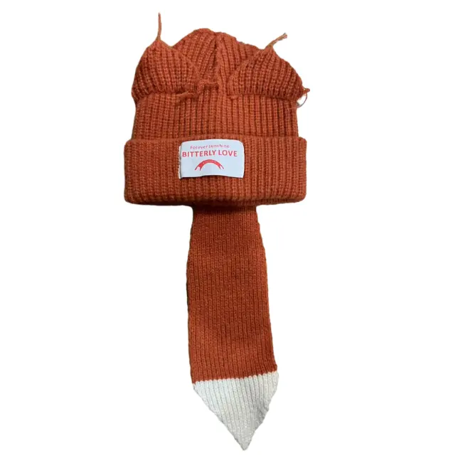 Cute Fox Ears Thick Wool Beanie Hat Girl Winter Thickened Warm Knitted Hat Colorful Crochet Striped Caps