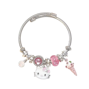 하이 퀄리티 저렴한 가격 안녕하세요 KT 만화 고양이 여자의 팔찌 손 구슬 크리스탈 하트 모양의 펜던트 매력 조정 가능한 팔찌 - Product Image 1