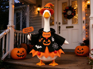 Winter Halloween <b>Witch</b> Goose Print Costume Set Pumpkin Bat Outfit Hat Cape Skirt Trick Treat <b>Sign</b> Statue Yard Garden Decor - Product Image 3