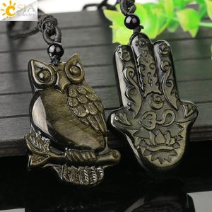 CSJA caliente oro obsidiana hombres collar tejido hecho a mano tallado cabeza de tigre búho piedra collares colgante joyería G777 - Product Image 4