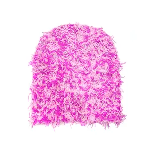 Bonnet en tricot duveteux personnalisé en gros Chapeaux d'hiver chauds Pêcheur Rose Camo Grassy Distressed Beanie