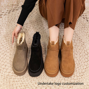 Bottes de neige personnalisées en laine pour femme, semelles épaisses, <span class=keywords><strong>isolation</strong></span> hivernale, cuir givré, antidérapantes, légères, doublure en peluche, montantes à la <span class=keywords><strong>cheville</strong></span> - Product Image 2