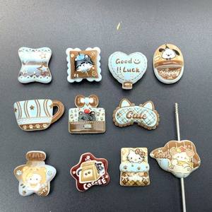 Manik-manik timbul dua sisi seri warna kopi lucu DIY tembus lubang, aksesoris manik-manik bermotif - Product Image 4