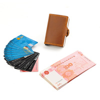 Penjepit Uang Kulit Asli Crazy Horse Full Grain Anti Maling RFID dari Aluminium Alloy Ganda Vintage untuk Kartu Nama