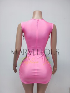 Robe courte en résille cristal personnalisée MF Boîte de nuit Strass doré 21e anniversaire Photo Shoot Robes de fête pour les dames - Product Image 4