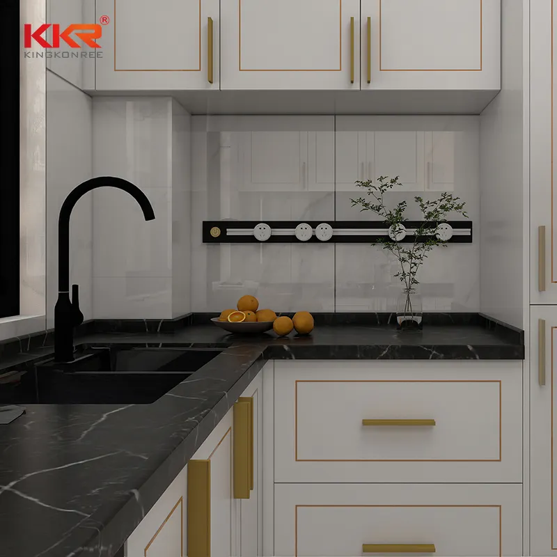 kitchen seamless joint counter top from china solid surface factory white and black color