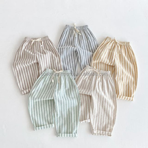 Pantalones Casuales <span class=keywords><strong>de</strong></span> Lino y Algodón a Rayas para Bebés y Niños Pequeños, con Cordón Ajustable, Personalizados <span class=keywords><strong>de</strong></span> Fábrica con MOQ Bajo - Product Image 2