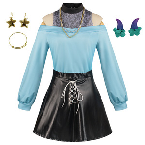 Disfraz de cosplay MeM Chu para niños de 8 a 13 años, traje de juego de rol de anime, vestido azul y negro con accesorios - Product Image 1