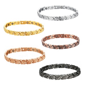 Bracciale Magnetico Terapeutico Antidolorifico in Acciaio Inossidabile Placcato Oro 18K Sottovuoto, Design a <span class=keywords><strong>Pesce</strong></span>, Lusso Leggero e alla Moda - Product Image 1