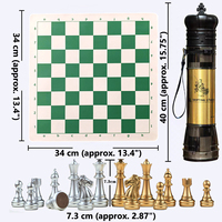 SEIPTING Boîte d'échecs style couronne en or/argent, design pliable portable, plateau vert en résine et cuir, coins arrondis