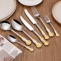 Ensemble de couverts de luxe en acier inoxydable 18/10, motif coquillage doré en relief, finition super poli miroir, cuillère de dîner pour mariage