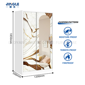 Armoire moderne personnalisée en métal Armoire de rangement en acier avec miroir et 2 portes coulissantes pour chambre à coucher - Product Image 2