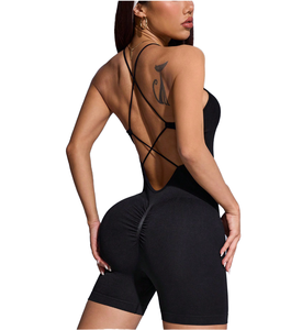 Mono de verano para mujer - Ligero, elástico en cuatro direcciones, cuello cuadrado, tirantes cruzados, para gimnasio, yoga, running, mono casual de una pieza con aberturas - Product Image 1