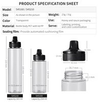 Bouteille de sauce PET personnalisée avec étiquette OEM, 250 ml, 360 ml, bouteilles en plastique transparent de qualité alimentaire, bouteilles à presser avec bouchon rabattable, distributeur de miel chaud