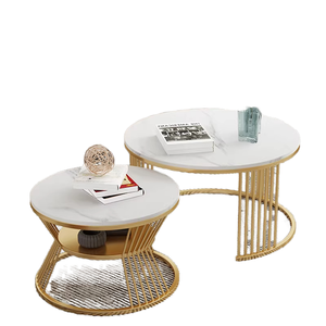 Tavolino da Caffè Moderno Rotondo con Piano in Marmo e Struttura in Ferro per Soggiorno, Utilizzabile Anche Come Tavolino Laterale Accanto al Divano - Product Image 2