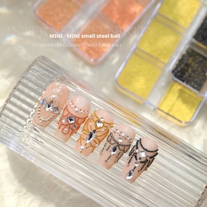 Décorations d'ongles en acier doré et argenté à 6 compartiments, mini-billes, bijoux d'ongles tendance pour célébrités d'Internet, DIY - Product Image 4