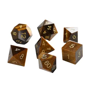 factory wholesale dnd dice yellow tiger eye stone dice set for dungeons and dragons RPG