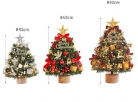 Hochwertiger Mini-LED-Kunstweihnachtsbaum 45/60/90cm Stehend für Schreibtisch oder Außenbereich Feiertagsdekoration Rote Holzständer