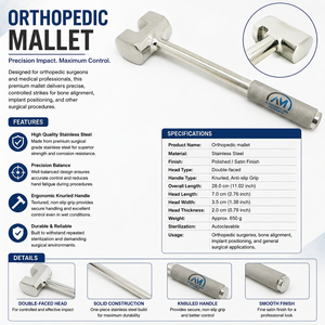 Instrumentos Médicos Al-Mida, Martillo Ortopédico de Acero Inoxidable de 18.5 Pulgadas, Herramienta Quirúrgica Manual con Certificación CE para Uso Veterinario - Product Image 6