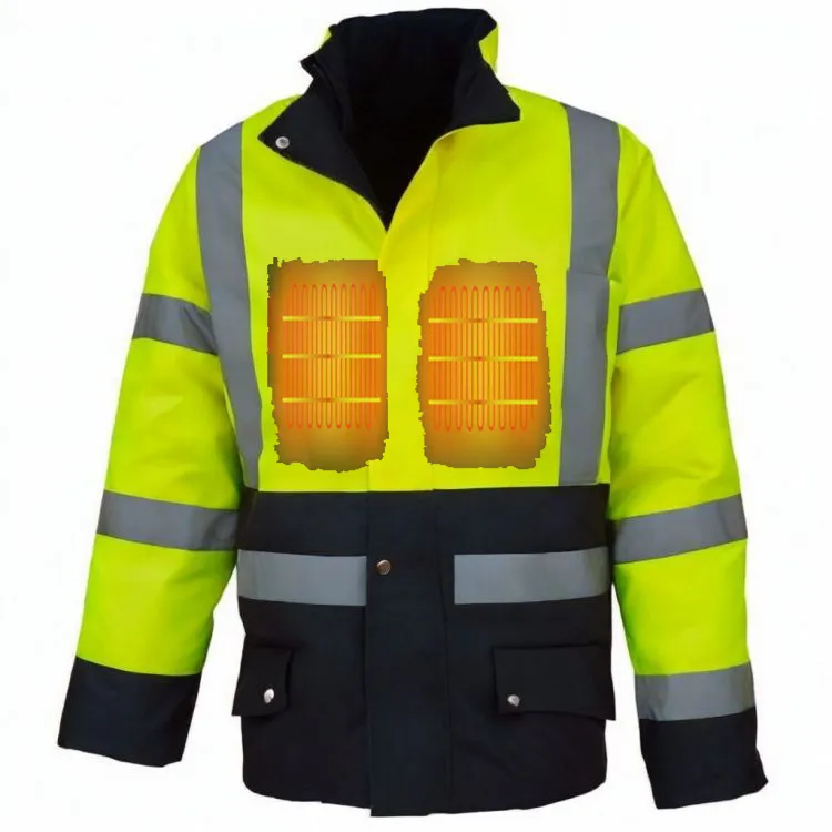 Özelleştirmek Logo baskı toptan fiyat OEM ODM Hi Vis 5 ısıtmalı bölge yansıtıcı güvenlik ceketi