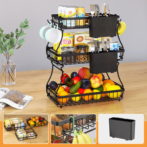 Rak Buah Dapur 3 Tingkat Berlapis Baja Putih Multifungsi, Tidak Dapat Dilipat, untuk Mengatur Rumah, Menyimpan Makanan, dan Memajang - Product Image 1