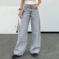 Jean en denim taille haute pour femme, coupe large, délavé clair, avec ceinture, style streetwear, qualité supérieure, coupe boyfriend ample