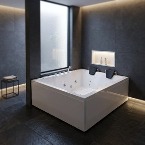 อ่างอาบน้ำอะคริลิกแบบตั้งพื้นทรงมุมพร้อมระบบนวดและพนักพิงศีรษะ - Product Image 1