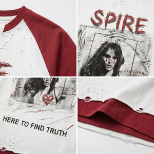 Wholesale Custom Unisex Streetwear T-<b>Shirt</b> Heavyweight Cotton Vintage Graphic Raglan Tee <b>Y2K</b> Style Clothing Supplier TKAN6618 - Product Image 4