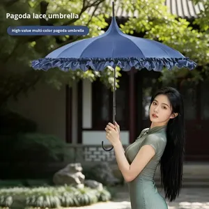 Parapluie manuel en <span class=keywords><strong>dentelle</strong></span> de style pagode Lolita Princess, parapluie à jupe rétro européen pour femmes avec protection UV et 16 baleines - Product Image 2