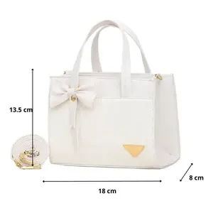 Bolso Bandolera Blanco para Mujer, Diseño de Cocodrilo, Decoración con Lazo, Microfibra, Cuero Sintético, Correa de Hombro, Estilo Elegante - Product Image 3