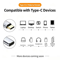 Câble vidéo USB 3.1 Gen 2 Type-C mâle-femelle 100W, conducteur en cuivre pur, alliage d'aluminium, pour la charge, le transfert de données et la vidéo