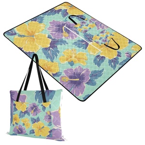 New Style Picnic Tote Handbag Oxford Cloth <b>Waterproof</b> Picnic Beach Mat Puakenikeni Custom Design Camping Blanket - Product Image 2