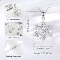 Merryshine Vente en gros Pendentif flocon de neige en argent sterling S925 plaqué rhodium, collier de bijoux d'hiver pour femmes