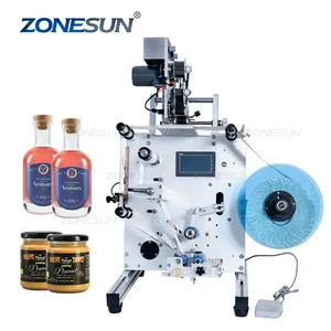 ZONESUN, máquina de impresión de etiquetado de botellas digitales semiautomática de agua redonda con adhesivo de doble cara de vino de doble cara para botella de plástico