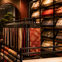 Tissu soyeux brodé en mélange de 97% soie et 3% fil métallique pour robes Abaya et nappes