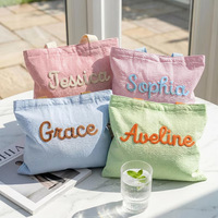 Sac fourre-tout en toile rayé personnalisé brodé à la main, design minimaliste bicolore, grande capacité, fermeture à glissière