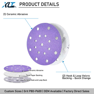 <span class=keywords><strong>Disque</strong></span> abrasif en <span class=keywords><strong>céramique</strong></span> d'alumine violette de 150 mm (6 pouces) à 17 trous, auto-agrippant, anti-colmatage, pour ponçage à sec, compatible Festool (OBM) - Product Image 2
