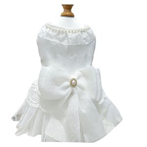 Pet Wedding Dress White Pearl Princess Dog <b>Cat</b> <b>Clothes</b> Summer Small Medium Size Four Seasons Polyester Skirt - Product Image 5